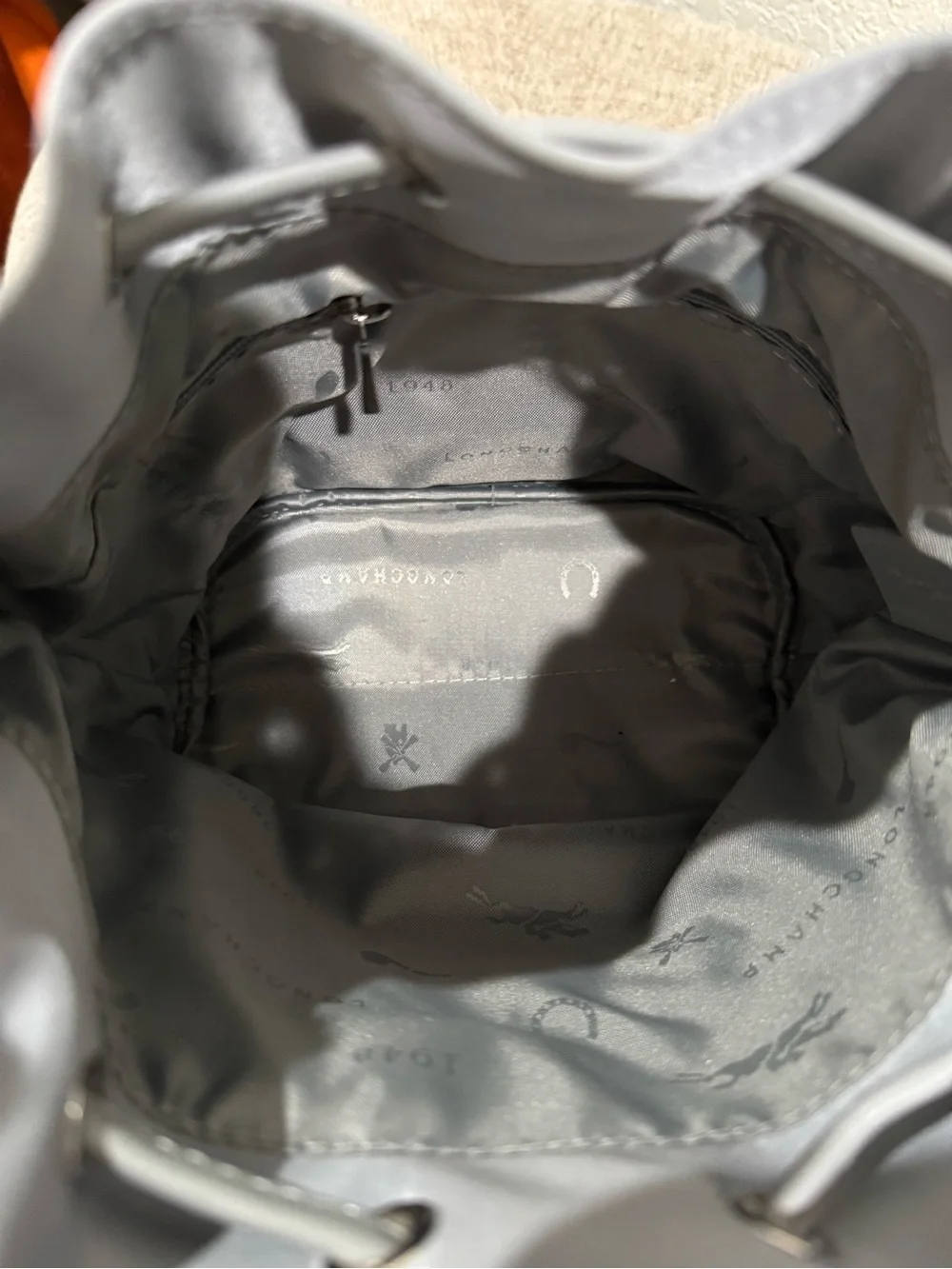 Longchamp Le Pilage Neo Grey Drawstring Bucket Bag